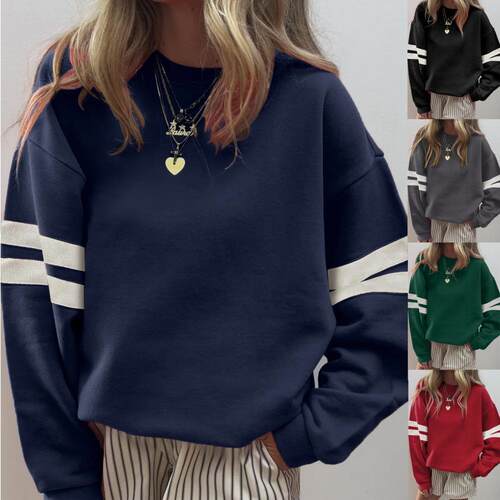 Striped color blocked off shoulder pullover for women,