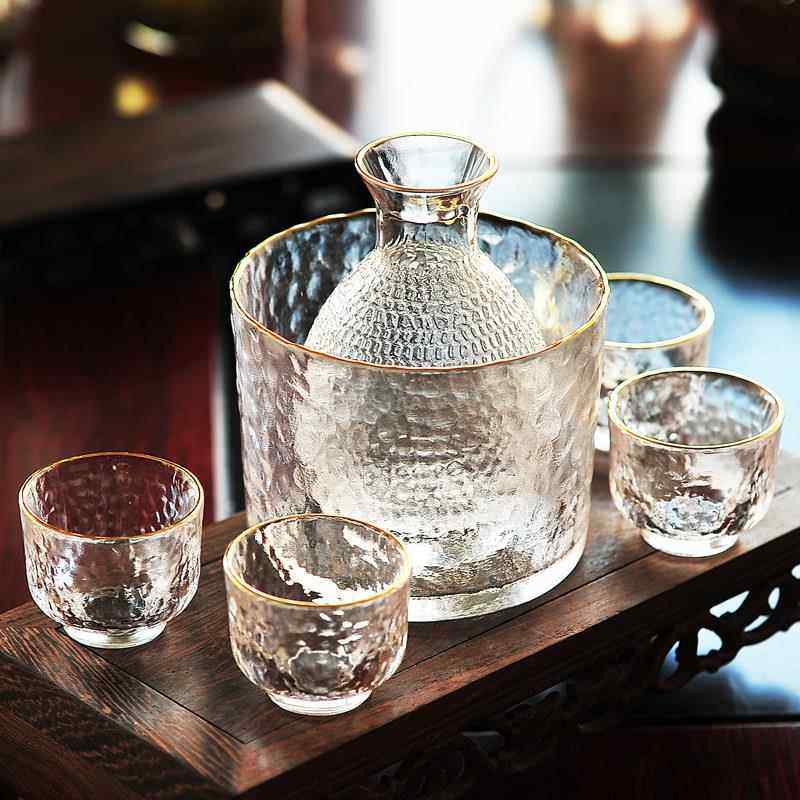 日式清酒壶套装玻璃黄酒温酒器烫酒壶家用一两白酒杯咖啡锤纹ins,餐饮具,清酒杯,淘宝优惠券,粉丝福利购,淘宝优惠卷