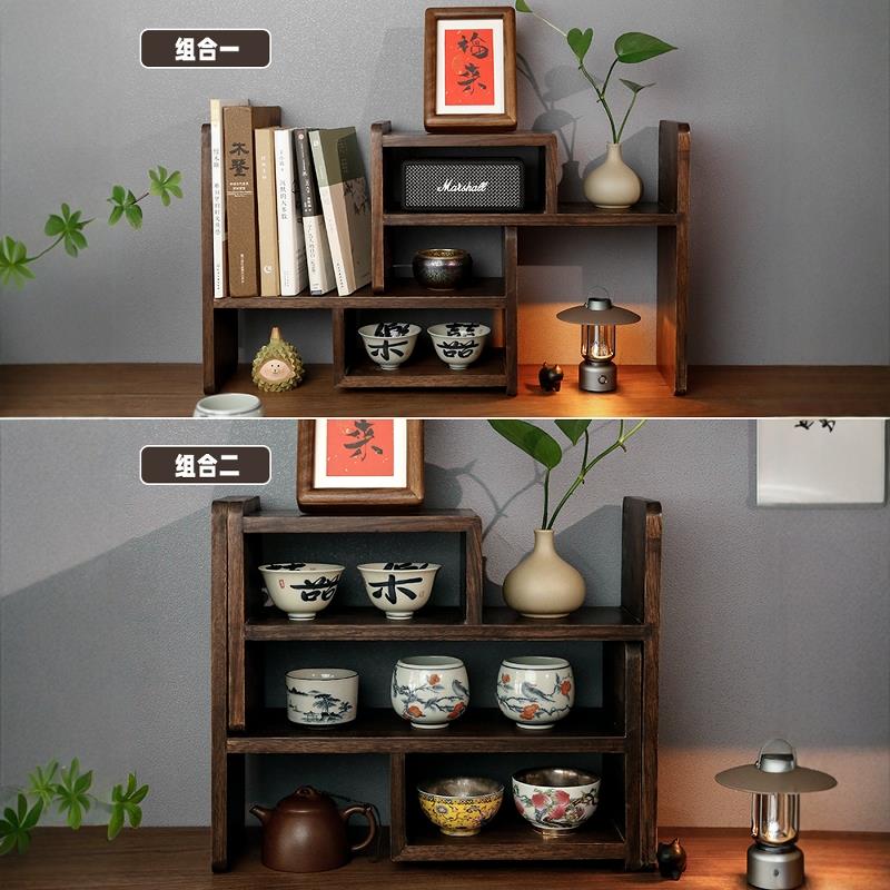 木置物架茶具杯子咖木啡博古架桌桌面中式覆古上展实示架质