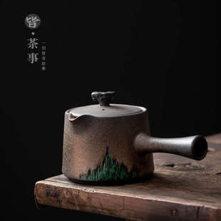 功夫茶具家用客厅单个泡茶壶泡茶器单壶 鎏金陶瓷茶壶侧把壶中式