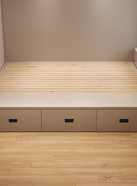 全木无床头小户型三纳XVZ民宿实双人床现代简约抽储物落地收榻榻