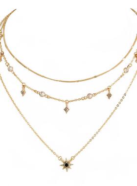 necklace women 欧美时尚新款女式多层星星吊坠颈炼手工项炼组合