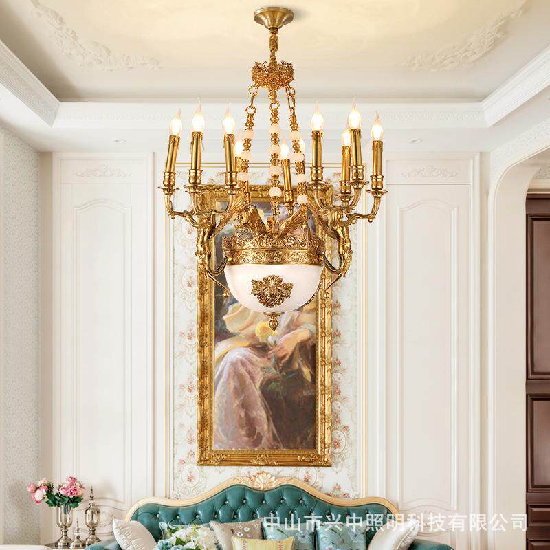 法式全铜艺术云石吊灯欧式复古奢华别墅卧室书房客厅灯饰新古典灯