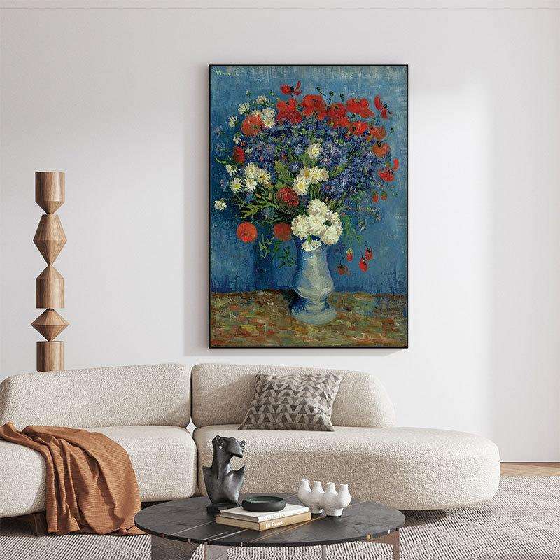 梵高 花瓶里的矢车菊 小众装饰画客厅卧室挂画书桌搁板摆件道具