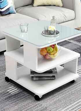 圆角简约现边角几GIT钢几化玻璃小茶沙几卧客厅室移动小茶桌方几