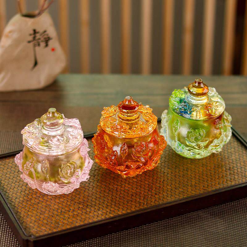 古法琉璃莲花供水杯客厅摆放圣水杯供佛杯荷花净水贡杯供佛工艺礼