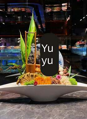 商用摆台盘子刺身冰盘鱼生盘大号海鲜姿造餐具龙虾盘密胺彷瓷盘子