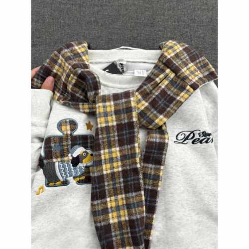 美覆古格纹披带肩绑连式冬帽卫衣女秋宽XUB松慵懒风加绒加厚拼接