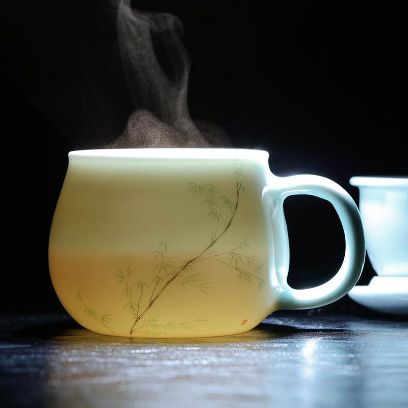 景德镇茶杯陶瓷过滤杯带盖泡茶水杯家用青瓷马克杯办公杯礼品杯