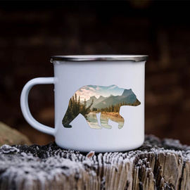搪艺匠ins北欧森林麋鹿棕熊搪瓷杯小众高颜值复古珐琅茶缸子水杯