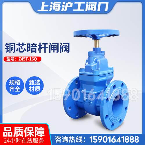 上海沪工良工开维喜硬密封铜芯暗杆闸阀FZ45T-16Q明杆法兰铜杆阀