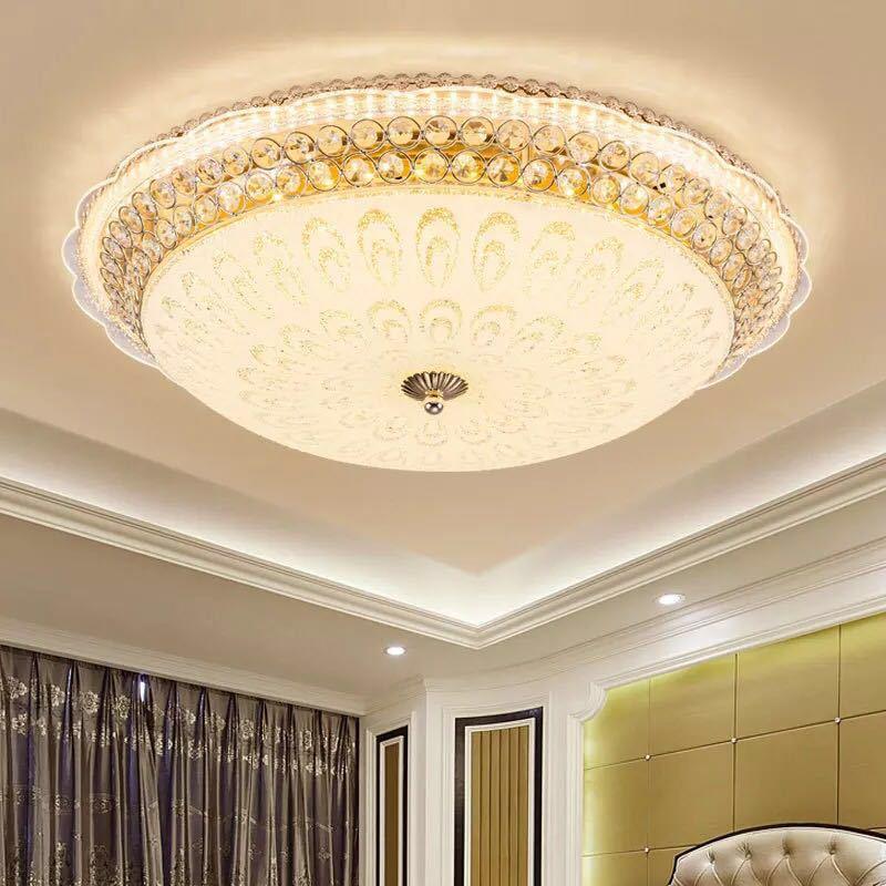 欧式吸顶灯主卧室灯温馨浪漫简约现代led房间灯金色圆形水晶灯具