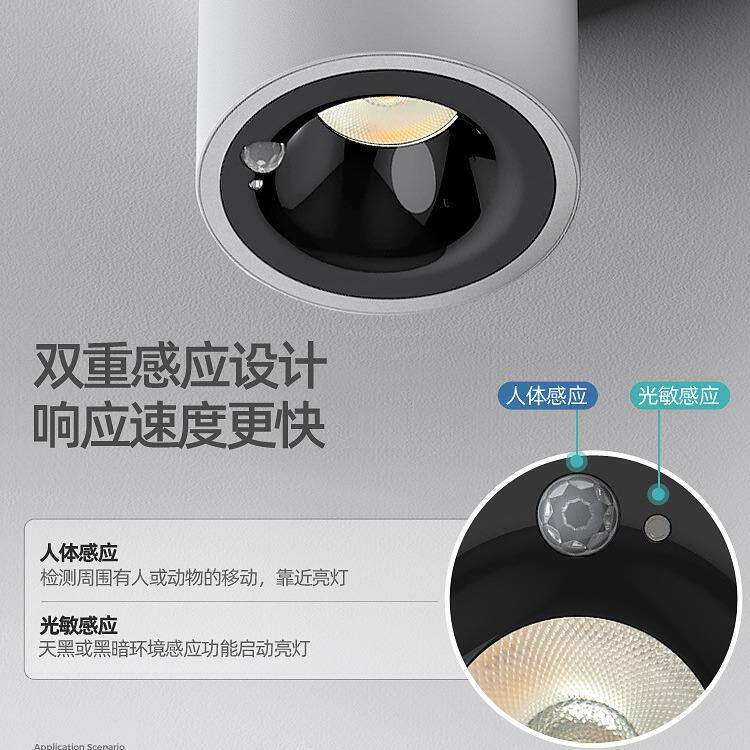 cob明装感应灯人体感应过道走廊灯入户玄关灯楼道筒灯吸顶式射灯