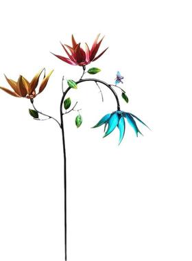 Sunflowerwindmill带有三个旋转花朵和蝴蝶的大型金属风车地插