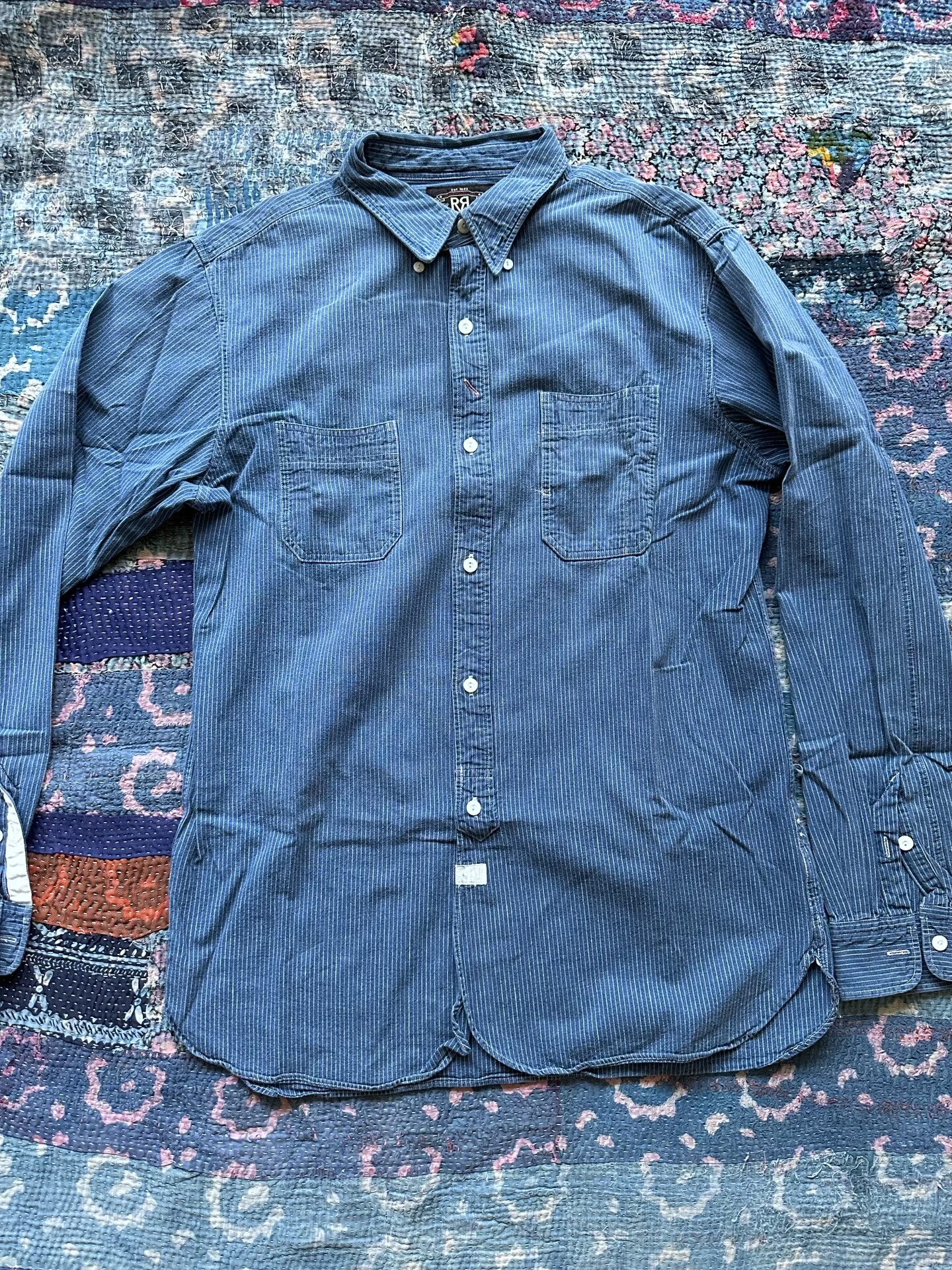 RRL Blue Wabash Striped Long-Sleeve Shirt