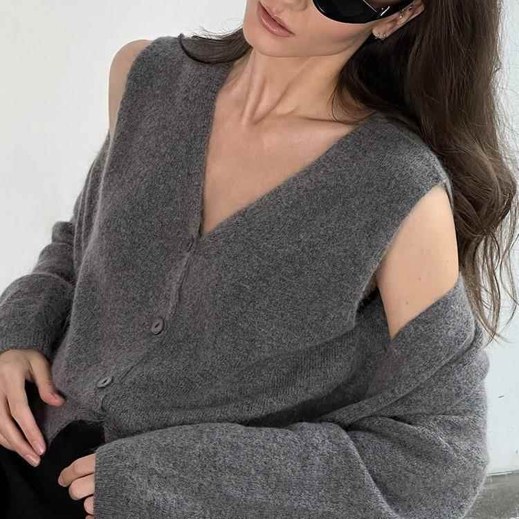 Knitted two piece vest long sweater cardigan women's suit