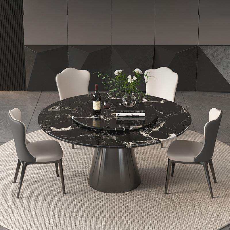 黑玫瑰天然奢石圆餐桌意式轻奢家用小户型大理石高档圆桌2025新款