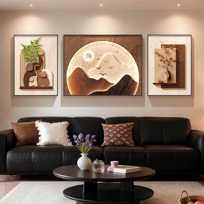 背有靠山客厅装饰画2026新款中古风抽象沙发背景墙挂画高级感壁画