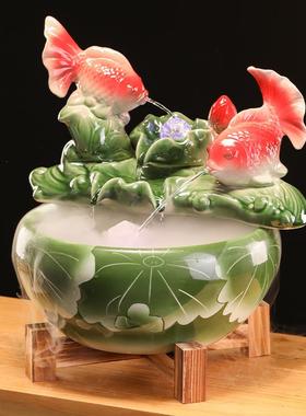 陶瓷流水鱼缸风景喷泉风水轮球吸引财富客厅入口大厅家庭开幕礼品