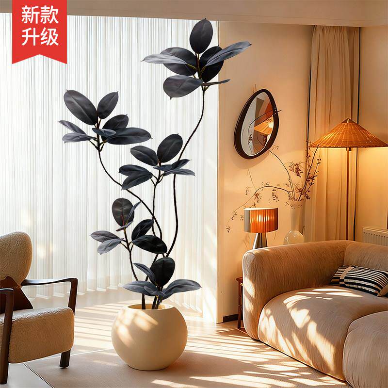 橡皮树仿真绿植高端轻奢室内客厅落地盆栽黑金刚装饰摆件仿生植物