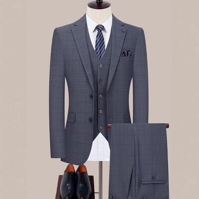 经典格身子西套装男三套A158-L修英伦西件装韩服版休闲结婚礼服婚