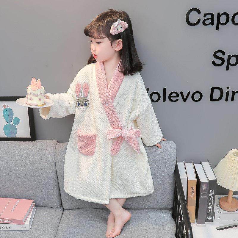 女童浴袍儿童浴巾家居服洗澡防着凉睡袍秋冬季保暖可穿珊瑚绒睡衣