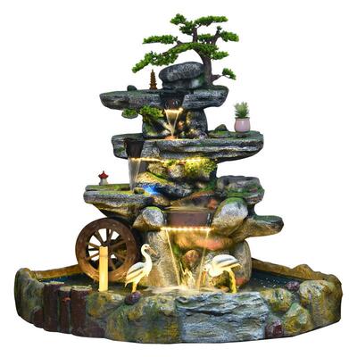 大型流水喷假司泉水景鱼池摆件MXK室内庭院玄关公招财树脂造景山
