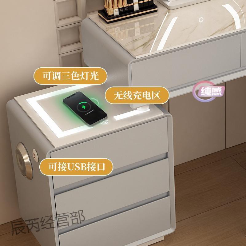 【新品低价】奶油风梳妆台斗柜一体转角化妆台卧室书桌实木收纳柜