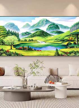 日照金山客厅装饰画山水画靠山图沙发背景墙西墙壁画聚宝盆挂画