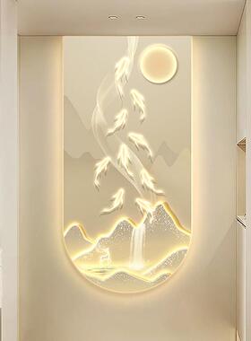 山现代轻奢风鱼图EQJ玄关装饰九画入户门走廊过道水挂画厅l客ed壁