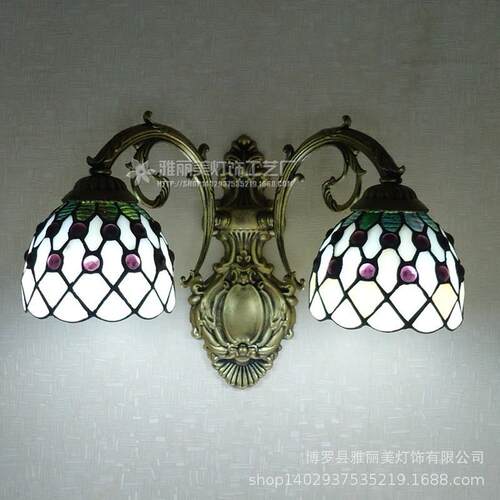 厂家彩色玻璃灯具蒂凡尼灯饰地中海珠子蓝色简约壁灯镜前灯