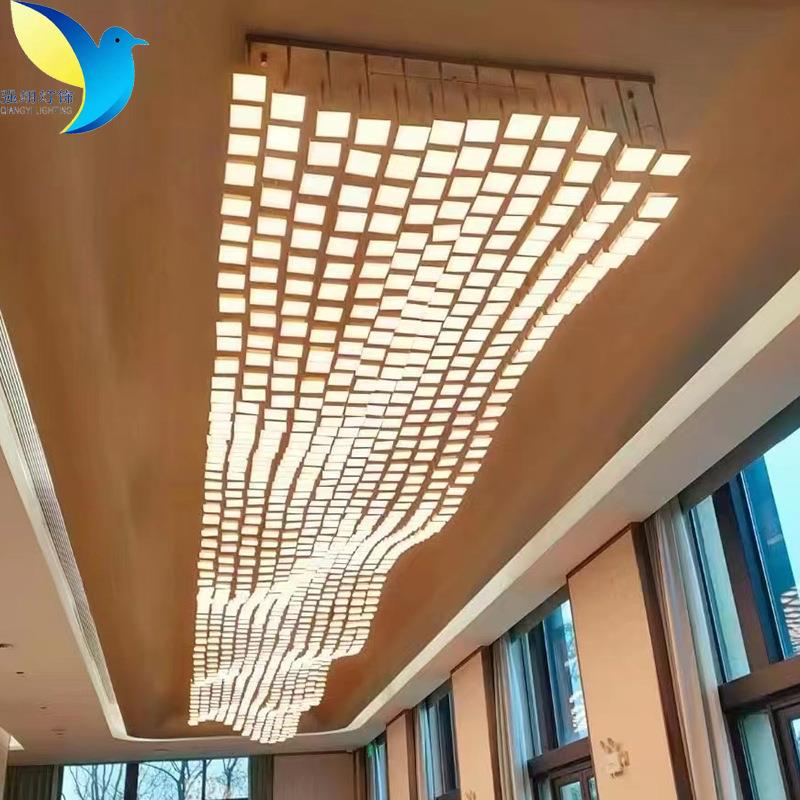 几何魔方工程灯具宴会厅沙盘现代方块吊灯波浪底造型组合灯