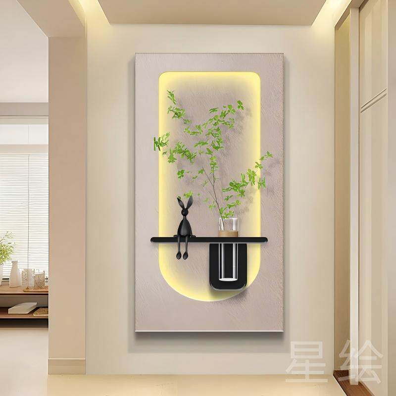 玄关装饰画水培绿植客厅壁画走廊尽头挂画立体入户实木雕刻