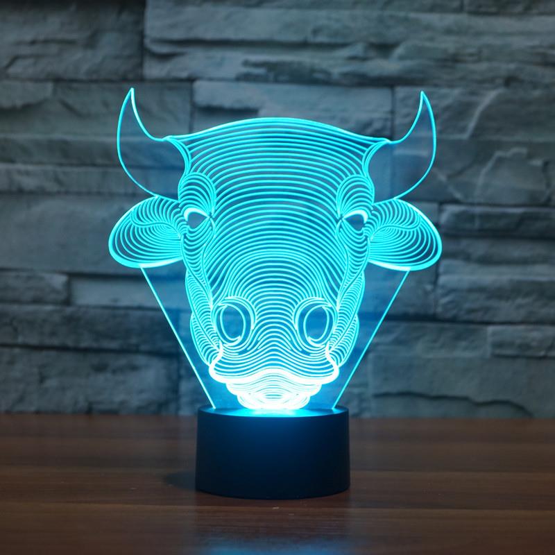 2024外贸牛头触控七彩渐变3D灯 LED装饰礼品氛围床头小夜灯3219
