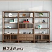 新中式 家俱多宝格子老榆木博古柜书架免漆胡桃木色禅意古董展示架