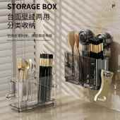 吸盘筷子餐具置物收纳盒家用厨房收纳盒免打孔沥水轻奢透明置物架