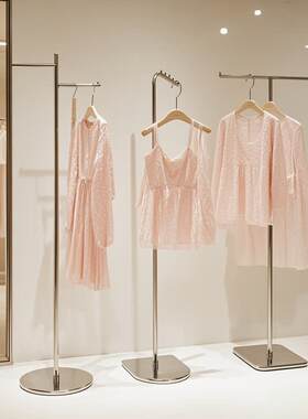 服装店落地陈列展示架不锈钢女装店橱窗中岛挂衣货架衣服正挂架子