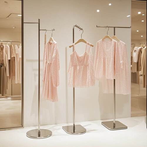 服装店落地陈列展示架不锈钢女装店橱窗中岛挂衣货架衣服正挂架子