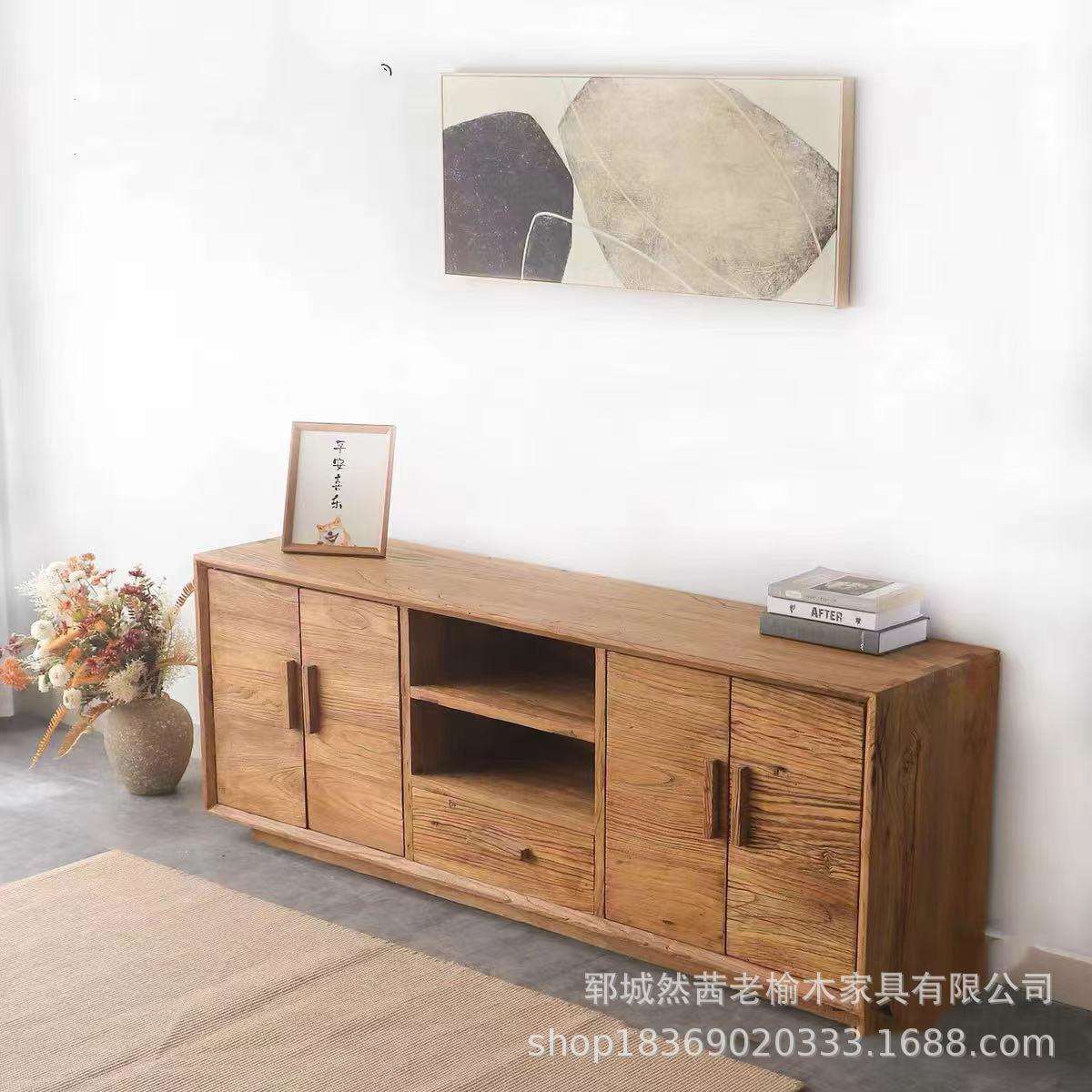 中式老榆木电视柜客厅做旧风装饰影视柜落地式收纳储物柜靠墙边柜
