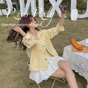 RIXO RXLY黄色复古短款牛仔外套女春夏季小众设计感工装夹克上衣