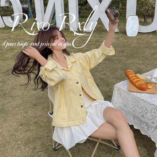 RIXO RXLY黄色复古短款牛仔外套女春夏季小众设计感工装夹克上衣