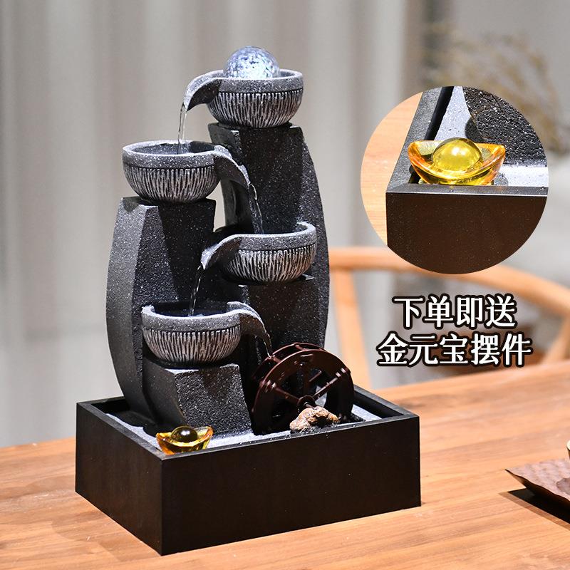风水轮小型流水喷泉加湿器摆设客厅办公装饰家居桌面循环水流摆件