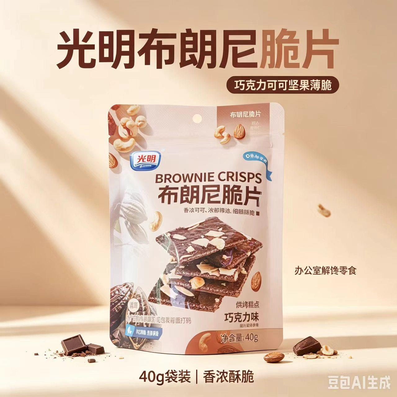 光明布朗尼脆片巧克力味薄脆饼干40克办公室解馋零食