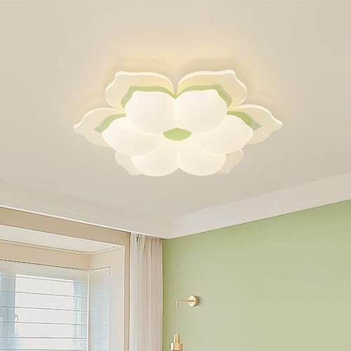 新款抹茶绿色卧室灯吸顶灯大气法式奶油风花朵主卧室灯女孩房间灯