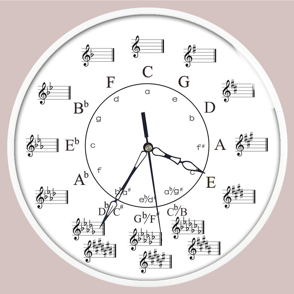 带音符的现代挂钟音乐图案装饰时钟大尺寸壁挂时钟灯表挂墙客厅定