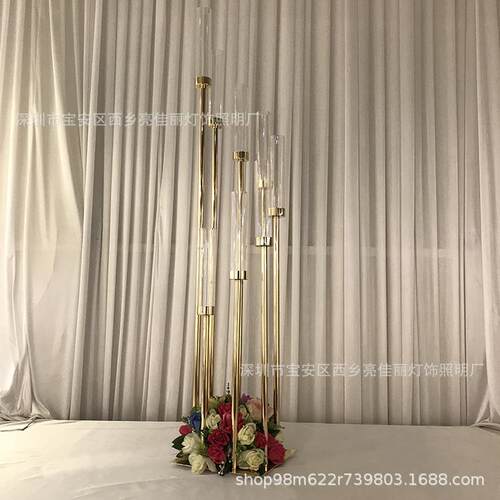 新款婚庆烛台摆件用品电镀金色步步高酒店装饰品路引桌面道具厂家