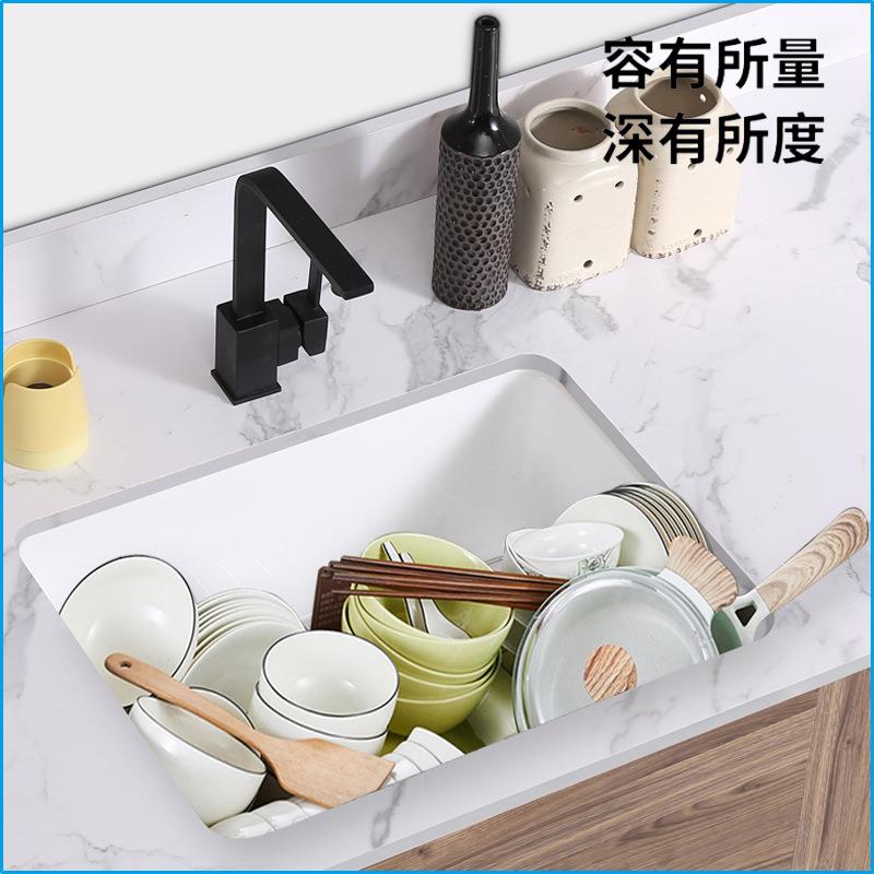 52318现代简约厨房陶嵌瓷水槽家庭盆单盆橱柜瓷菜一陶体盆半入水