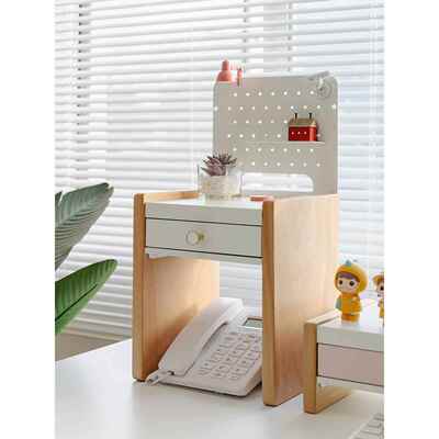 墨子桌电话架桌面实木收纳架A4文件收纳架抽屉式工作站组织盒