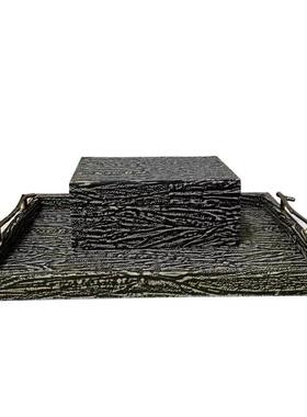 现简代约新中式树皮托盘首饰纹摆件样板盒间售楼处卧室SEH客厅装