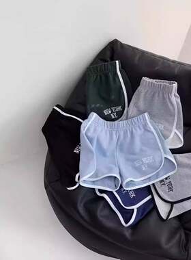 宽松运动短裤字母刺绣少女感居家休闲三分裤显瘦高腰热裤秋冬外穿